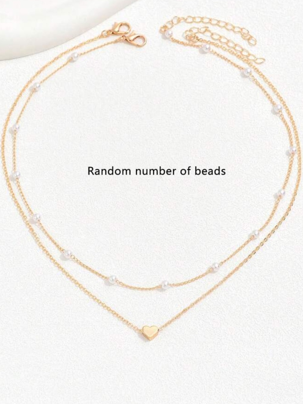 Jewelry stacked necklace viral layer beads, heart, pearl-like yellow gold color - Picture 4 of 4